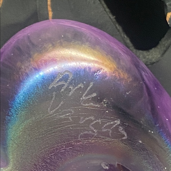 Purple Swirl Glass Heart Paperweight Signed Arte Vargas - Picture 4 of 7